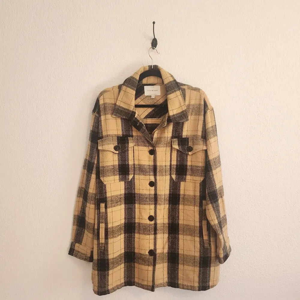 Lucky‎ Brand Women's Size Large Yellow/Black Plaid Shacket New